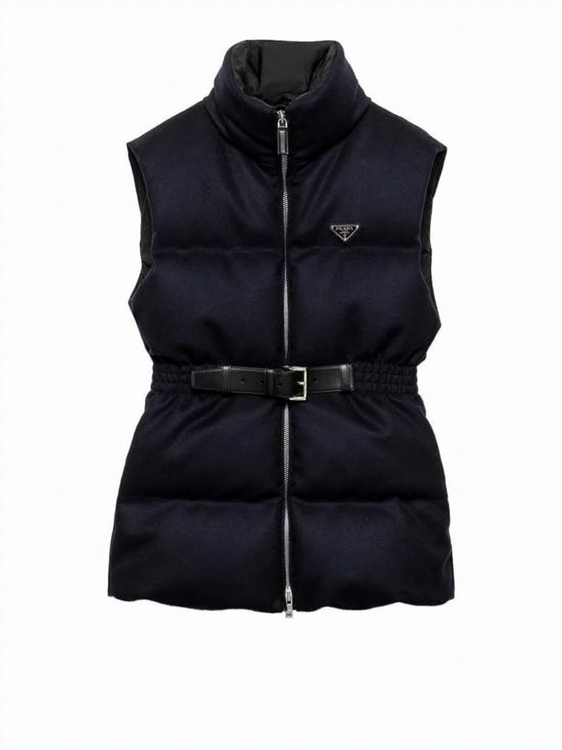 Padded Vest With High Collar And Buckled Waist