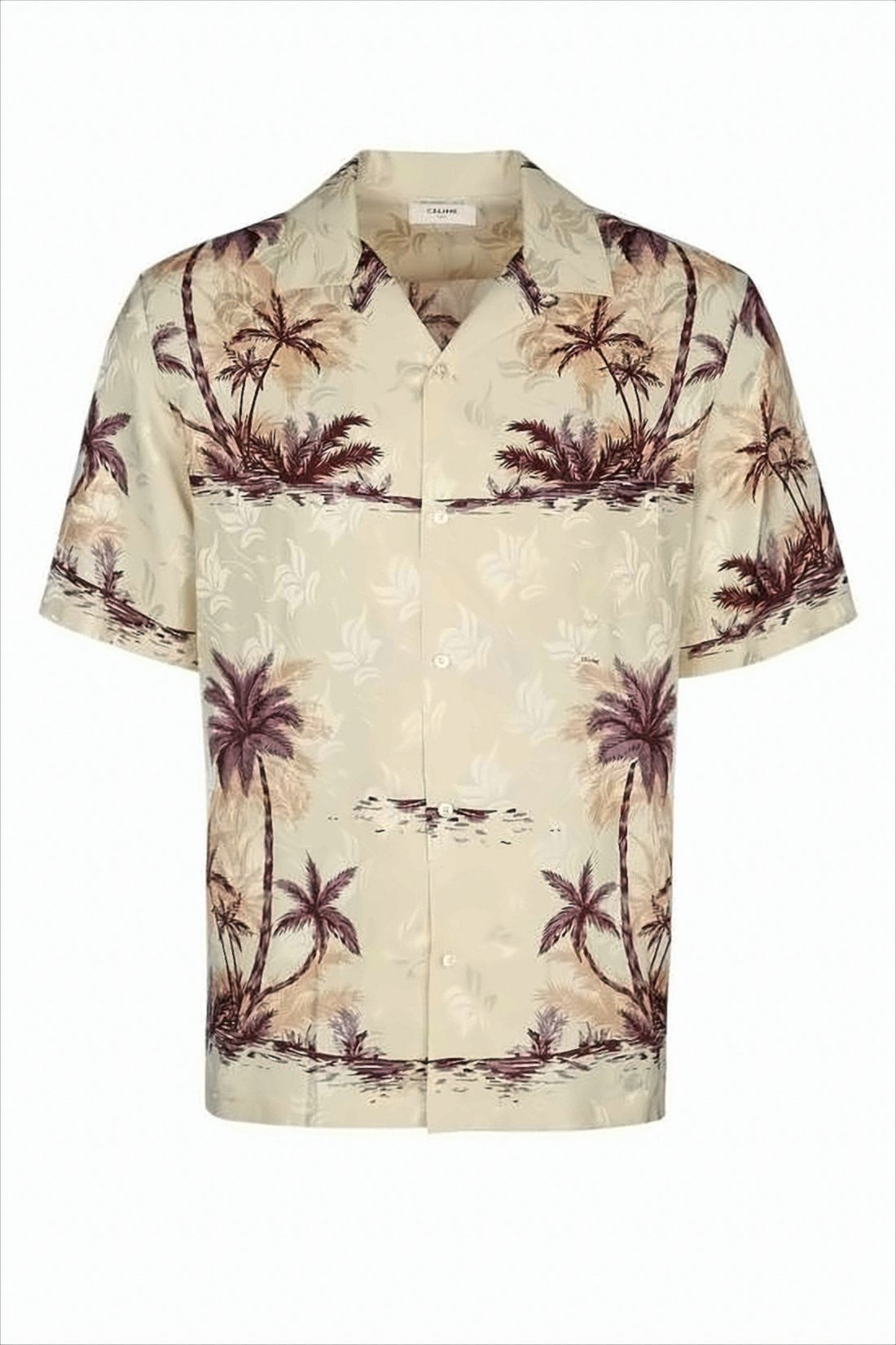 Tropical Palm Print Silk Short-Sleeve Shirt