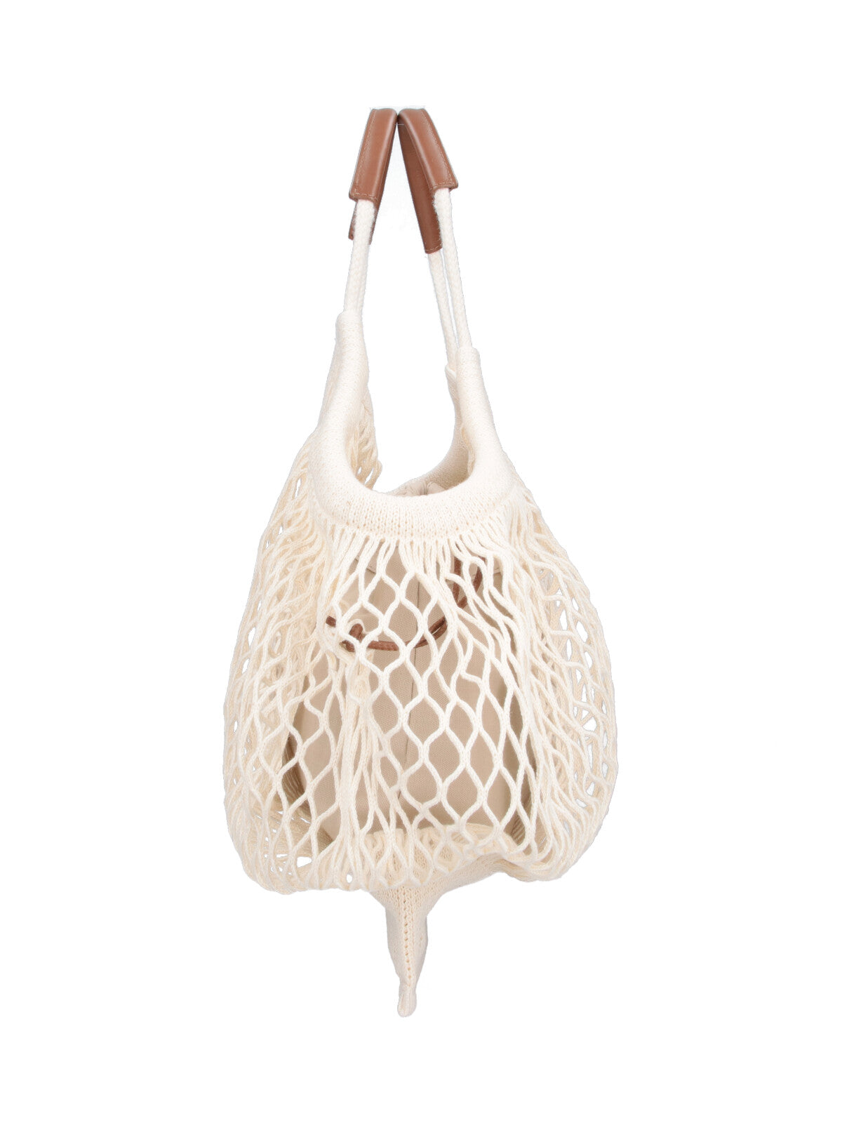 Beige Open-Weave Net Bag Removable Pouch