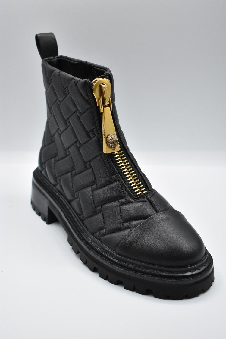 Woven Black Flat Shoes With Gold Zipper Detail