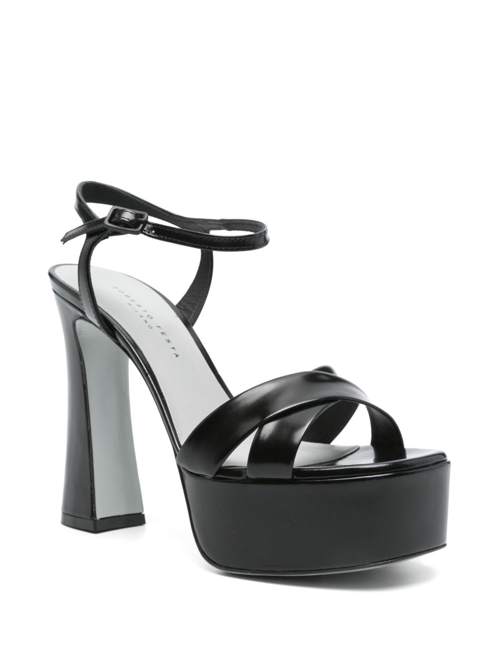 Black Crossover Strap High Block Sandals