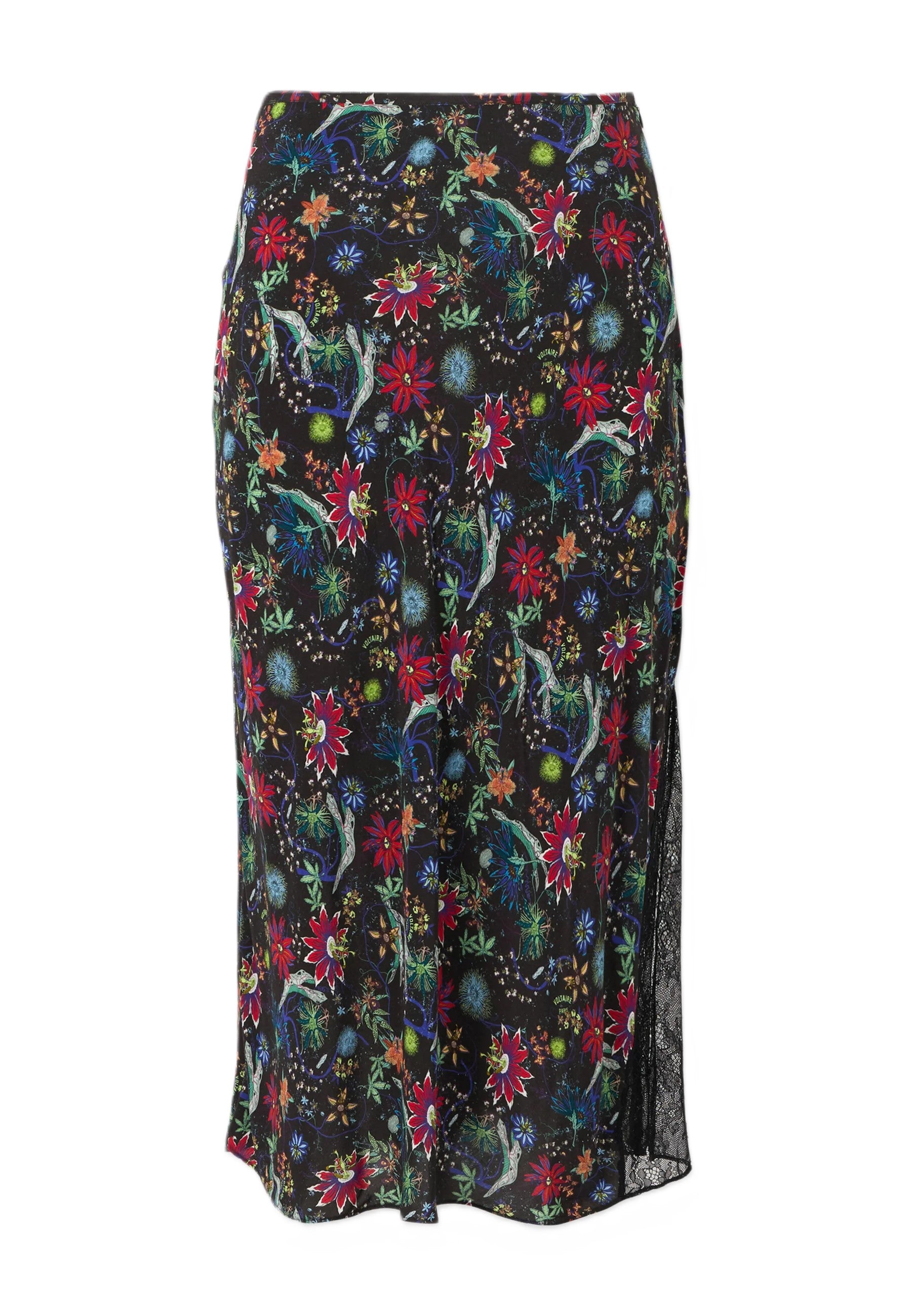 Midi Skirt with Floral and Abstract Pattern
