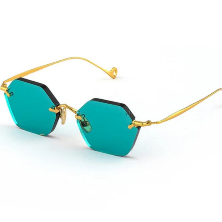 Carnaby C.4-56 Hexagonal Teal Lens Sunglasses with Gold Frame