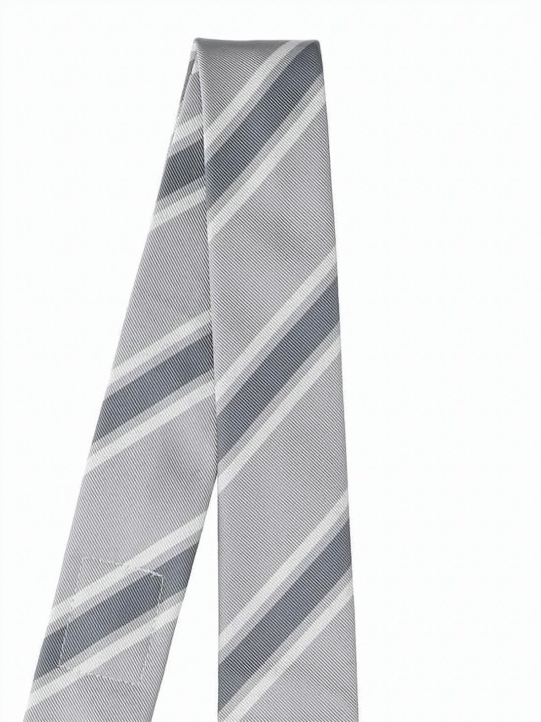 Narrow Diagonal Striped Grey Silk and Cotton Tie