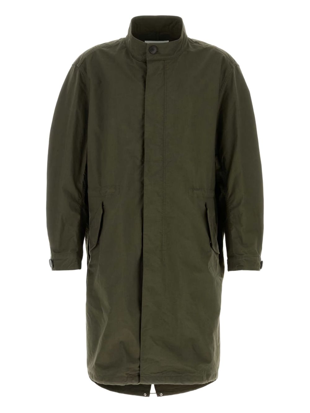 Olive Green Cotton Blend High Neck Coat