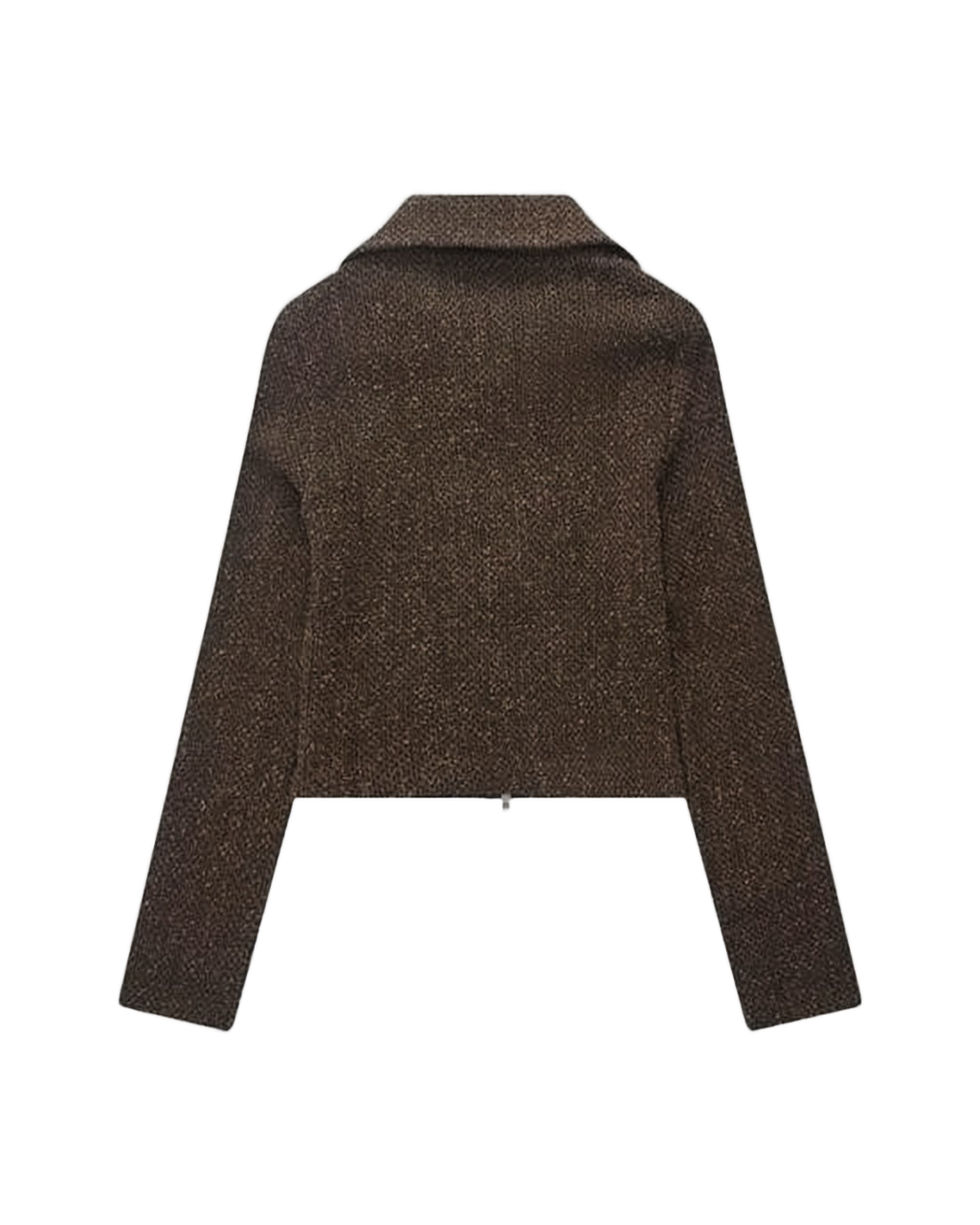 Texture-Woven Brown Slim-Fit Cropped Jacket