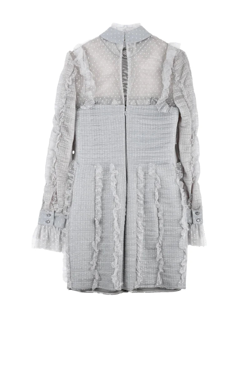 Sheath Tulle Dress Cuffed Sleeves - Grey