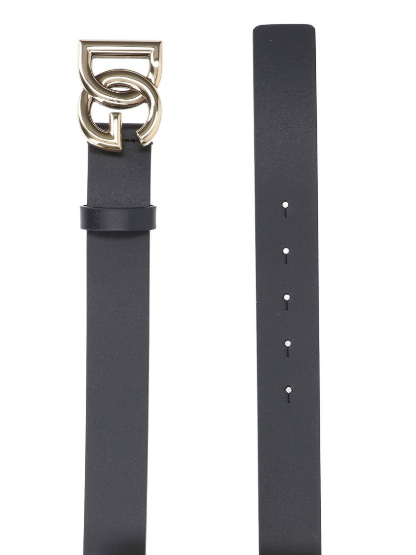 Black Belt With Gold-Tone Logo Buckle