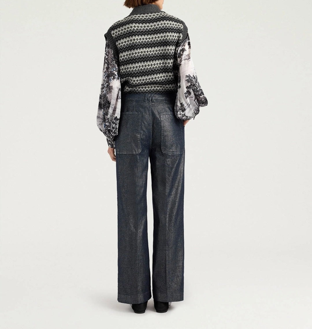High-Waisted Flared Pants with Textured Finish
