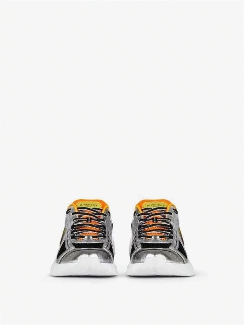 Futuristic Metallic Silver and Black Mesh Sneakers