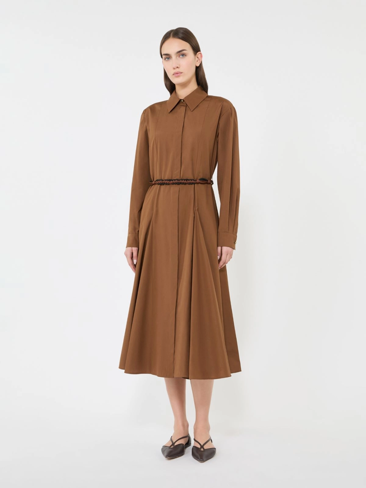 Midi Dress with Flared Skirt and Braided Belt