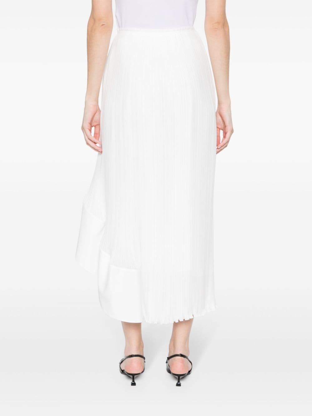 Pleated Asymmetric White Crepe de Chine Skirt