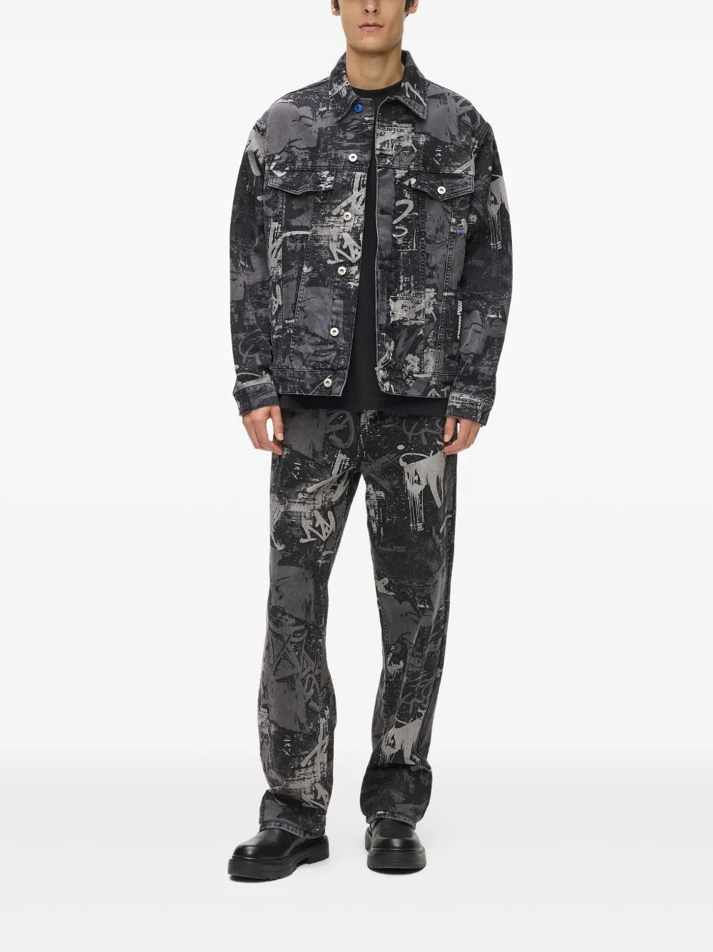 Classic Denim Jacket with Abstract Graffiti Print