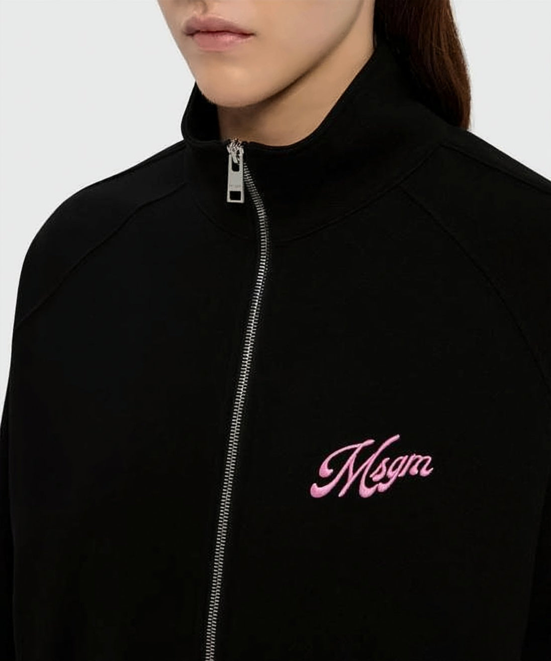 High-Collar Zip-Up Sweatshirt with Relaxed Fit and Embroidered Logo