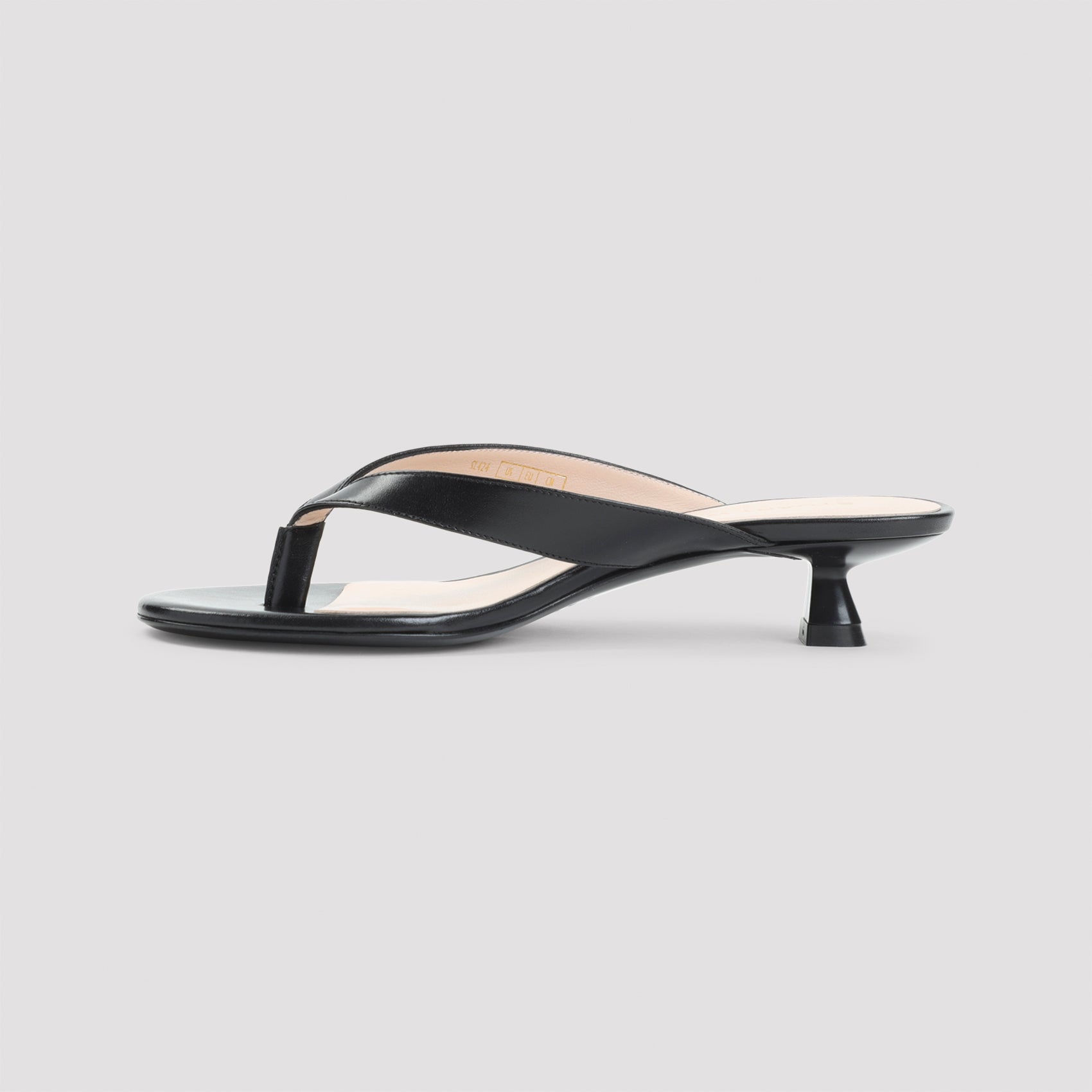 Black Leather Sandals with Sculpted Kitten Heel