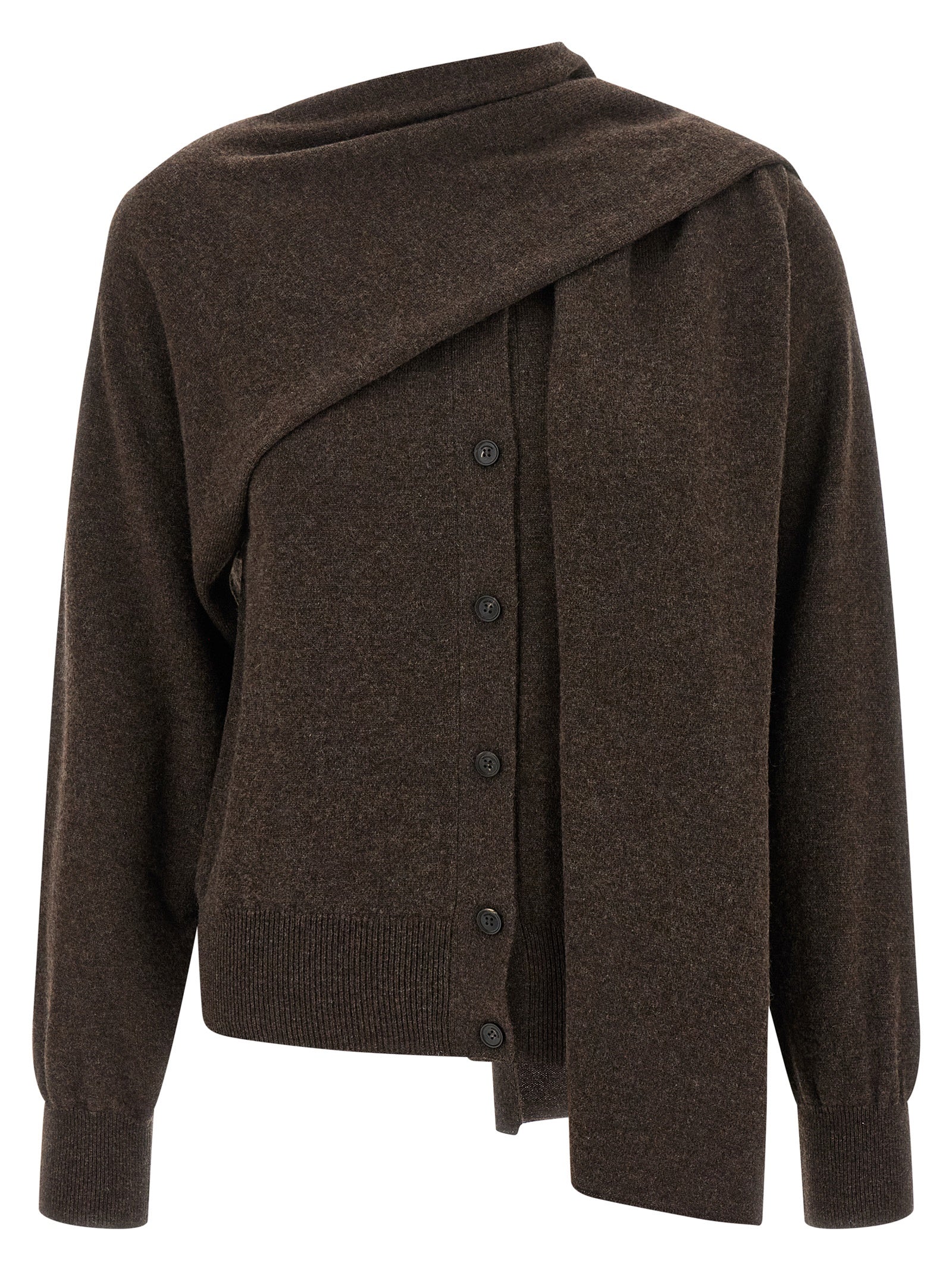 Mélange Cashmere Cardigan with Unique Scarf Insert