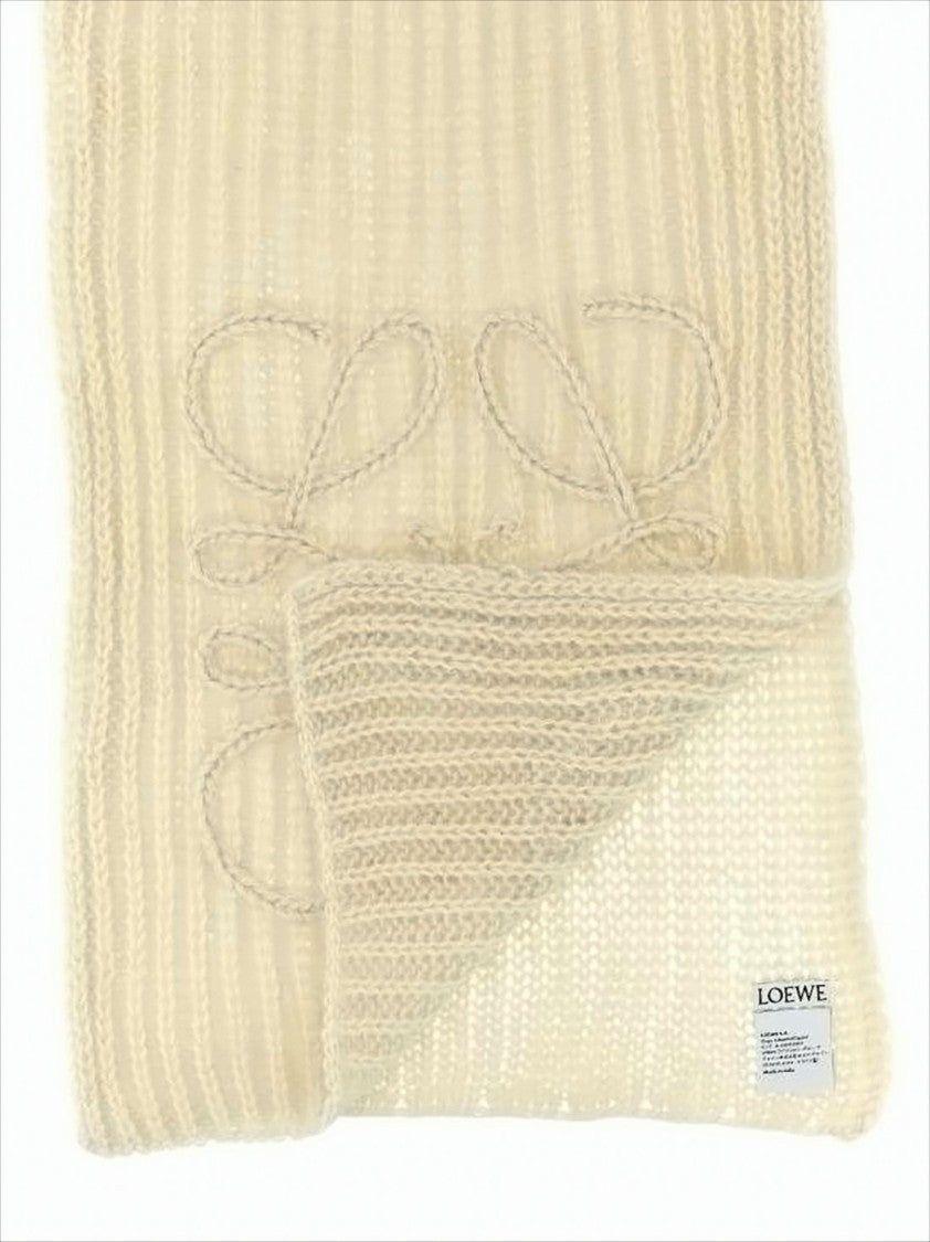 Knitted Mohair and Wool Blend Scarf with Embroidered Detail