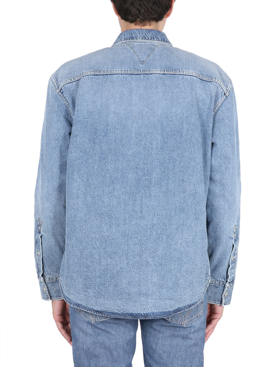Classic Blue Denim Shirt with Structured Silhouette