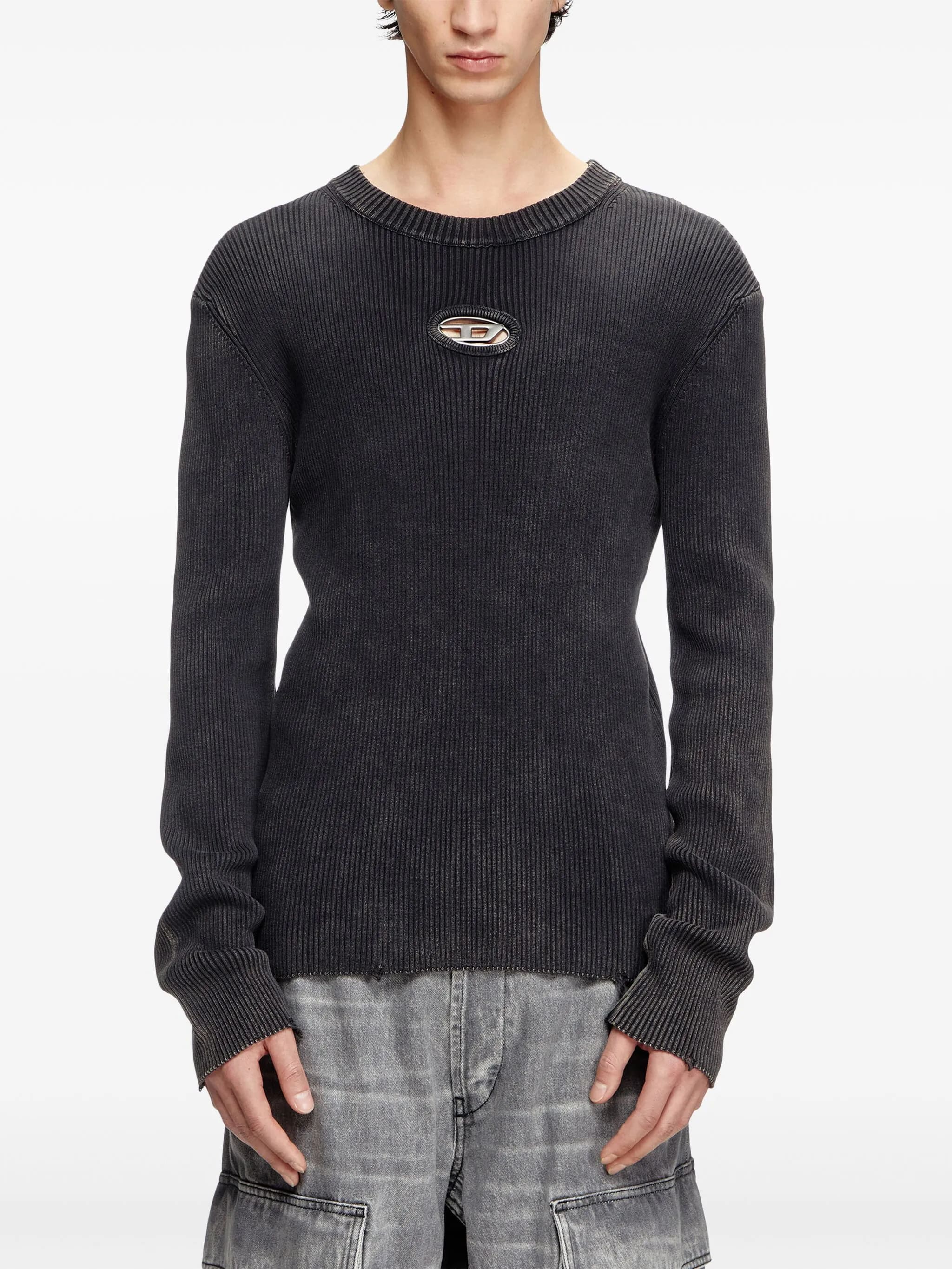 Black K-Darin-D Ribbed Oval Cut-Out Top