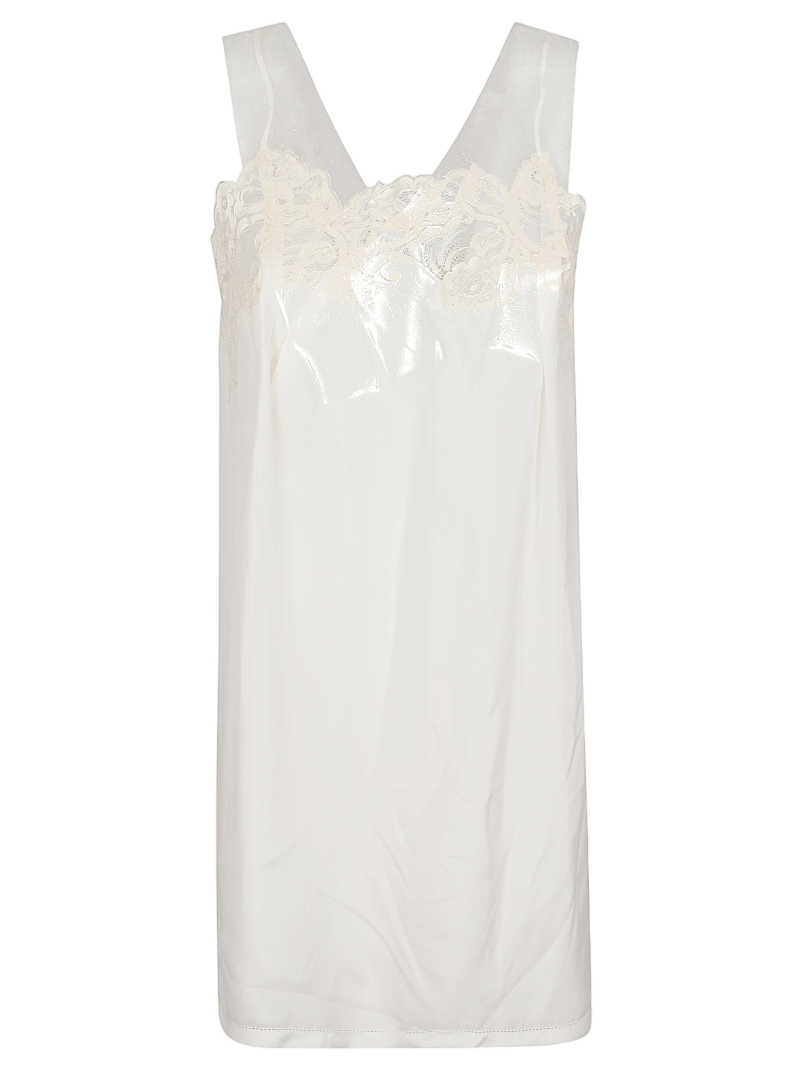 White Silk Slip Dress with Lace Inserts