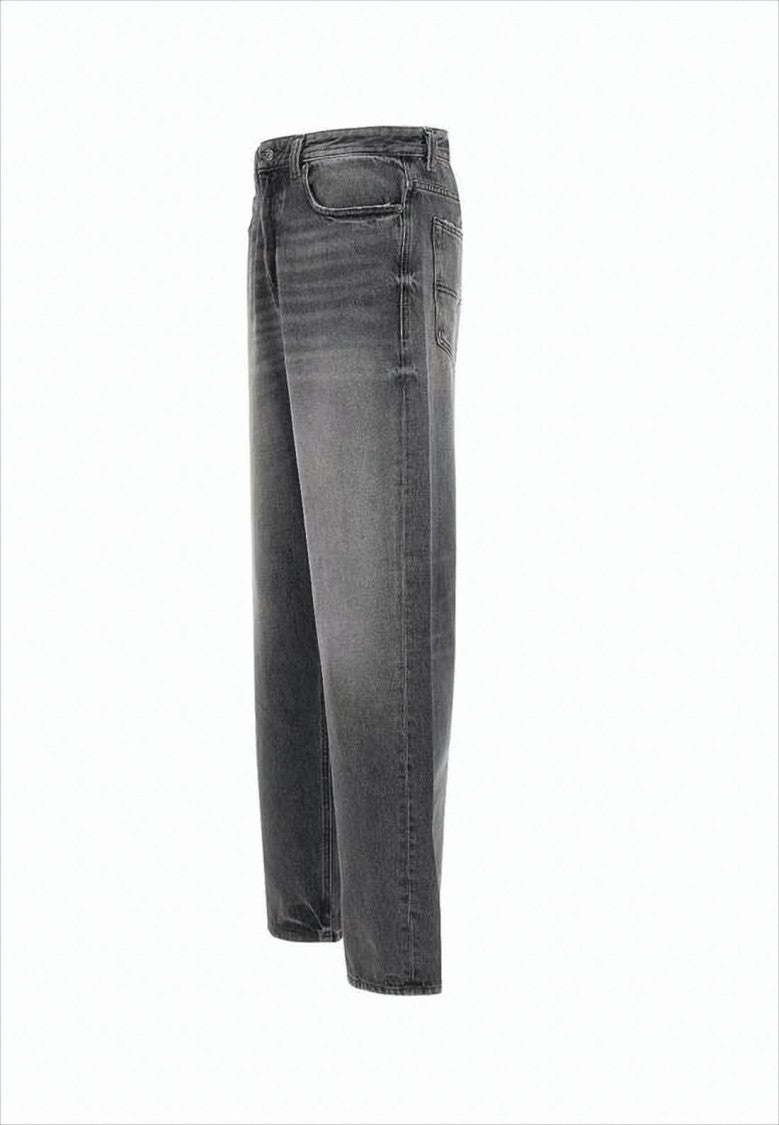 Faded Black Wide-Leg Denim Pants