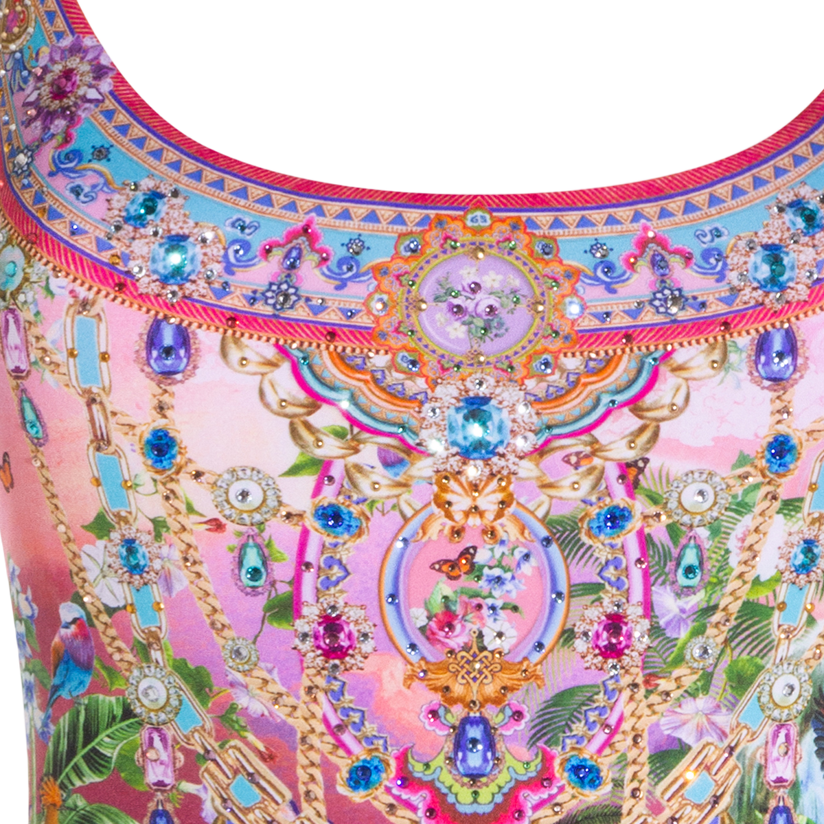 Flowing Silhouette Swimsuit With Intricate Patterns And Layered Design