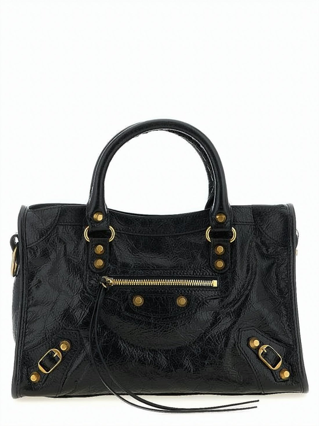 Textured Leather Tote Bag with Round Handles