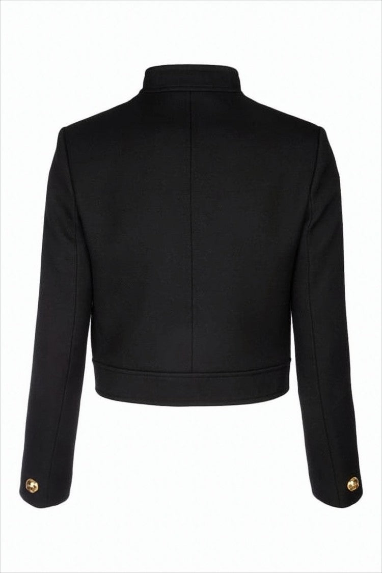 Cropped Black Jacket with Structured Silhouette and Gold-tone Accents