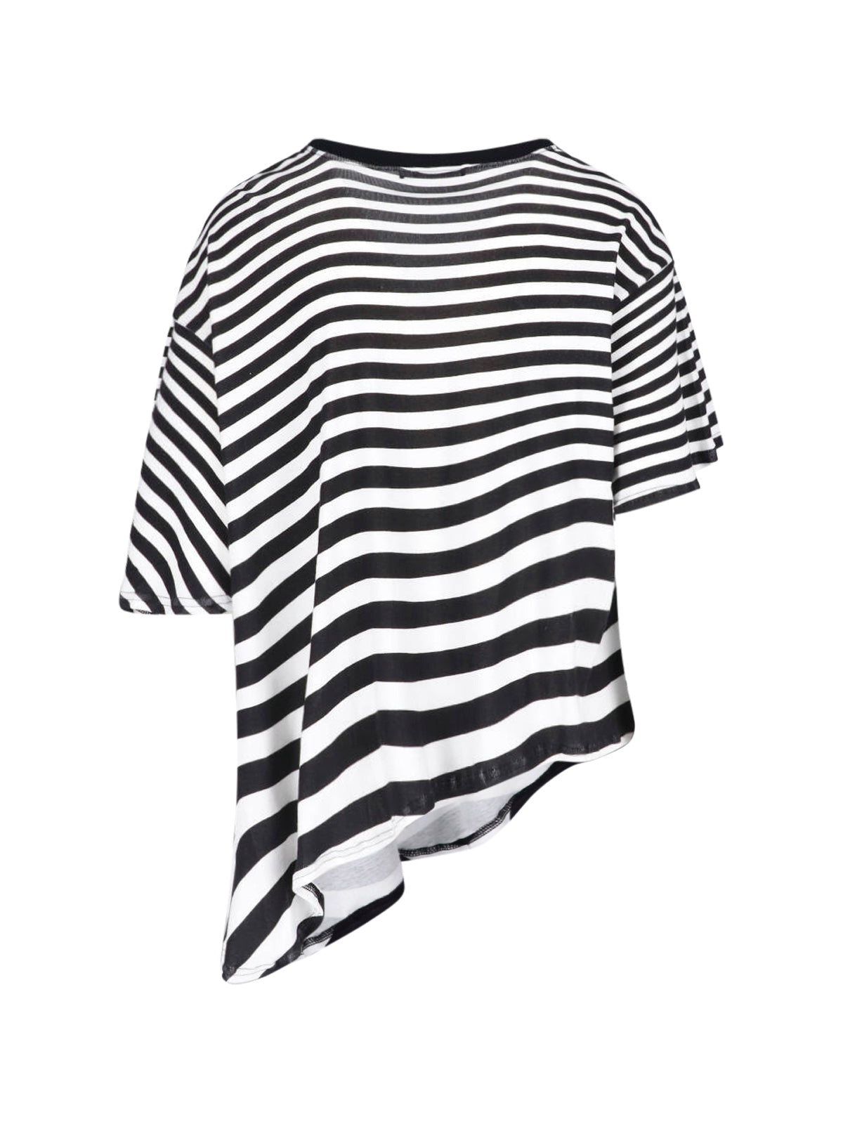 Black/White Asymmetrical Hem Striped T-Shirt