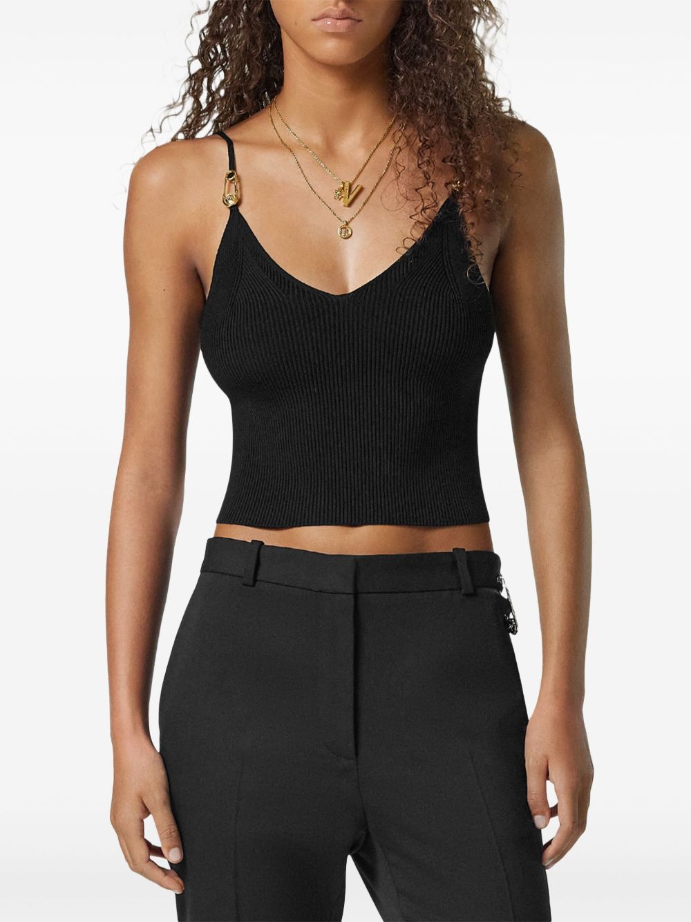 Ribbed Crop Top With Gold-Tone Hardware Accents