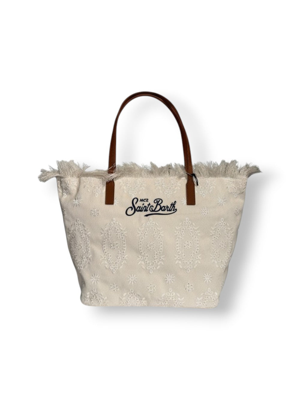 Intricately Embroidered Medium Tote Bag With Fringed Edge