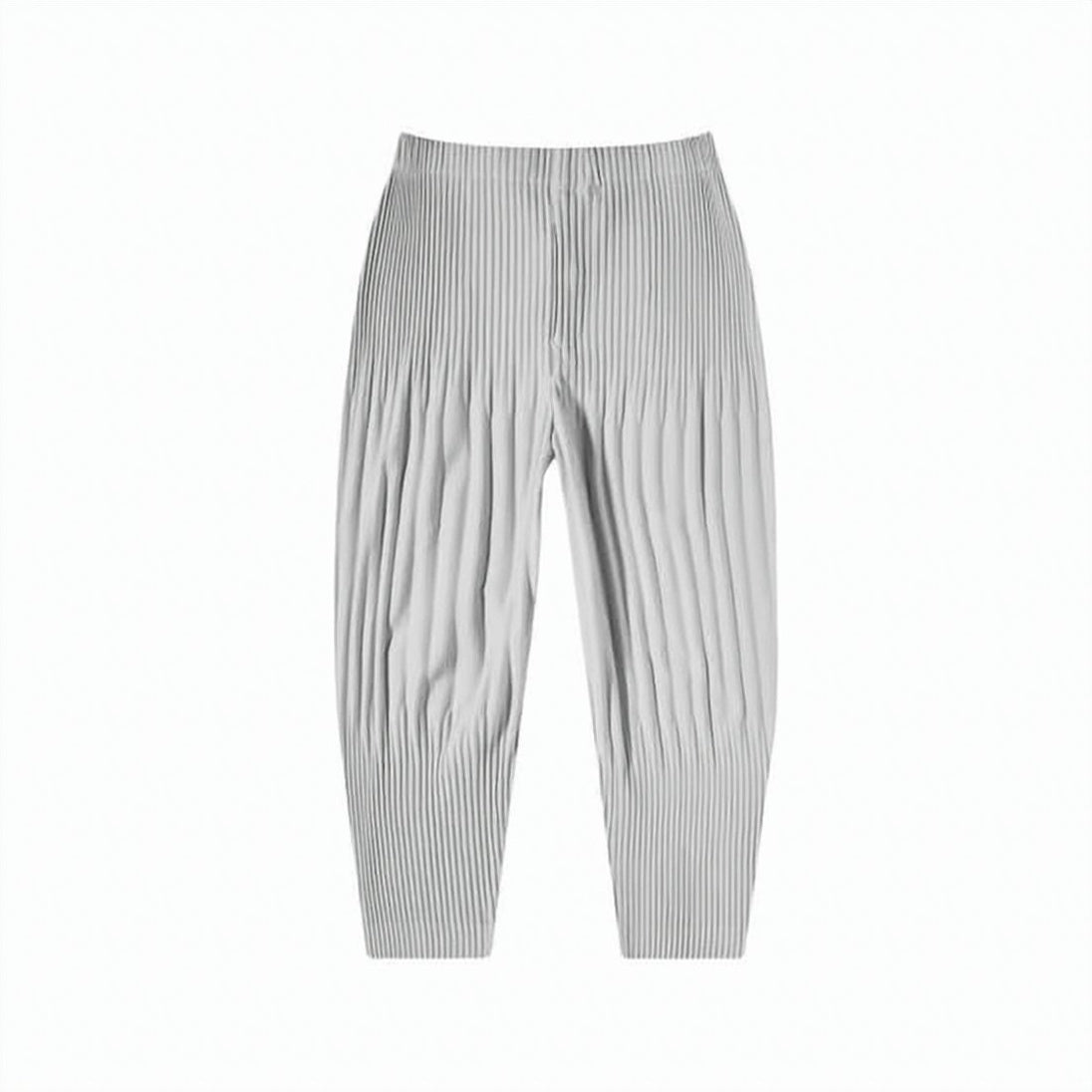 Pleated Grey Straight Pants with Structured Silhouette