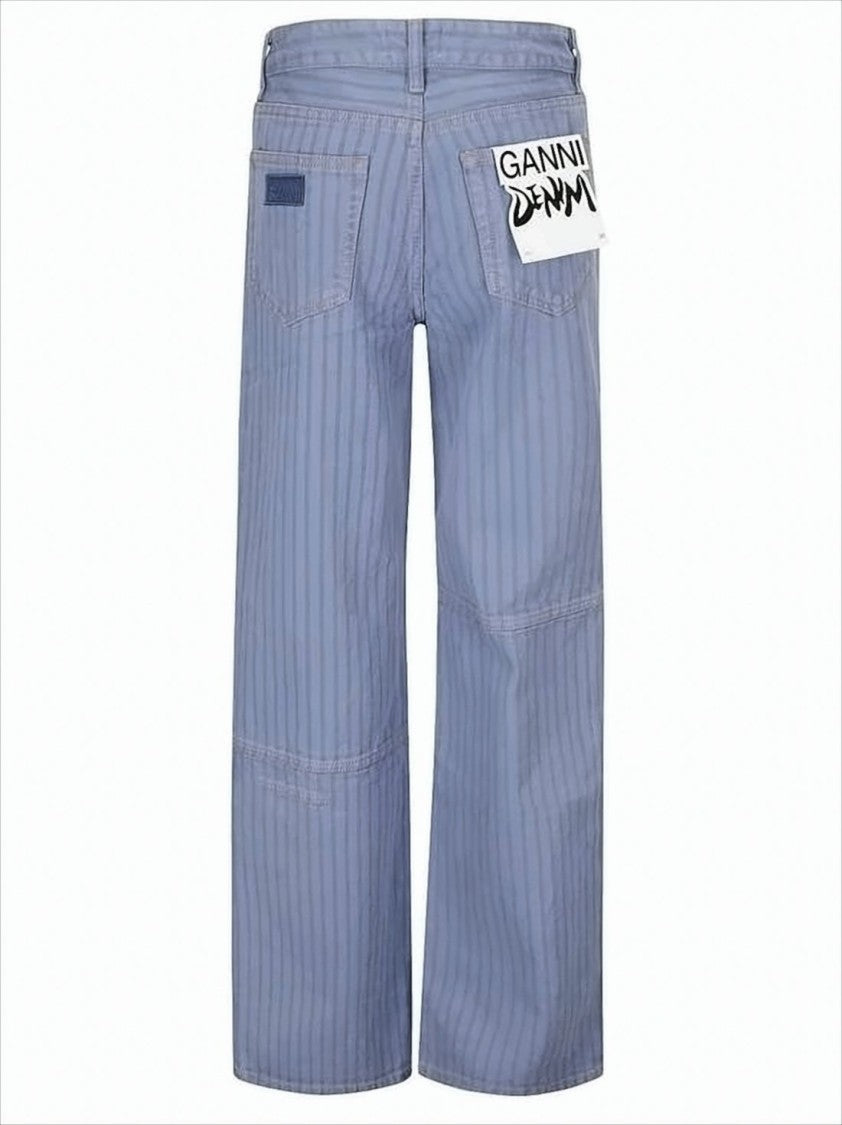 Relaxed Wide-Leg Denim Pants with Vertical Stripes