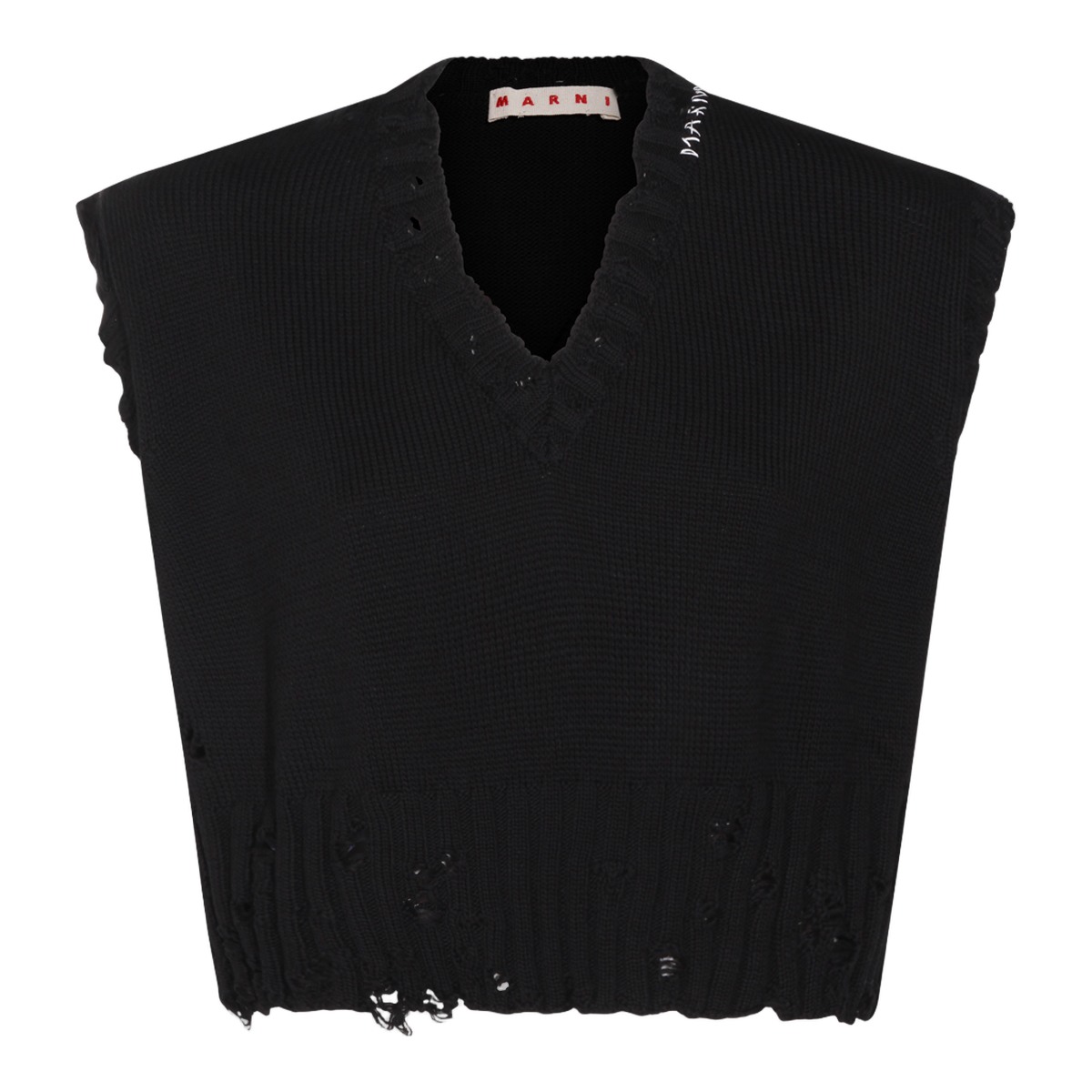 Sleeveless Black Knit Sweater Vest With Distressed Detailing