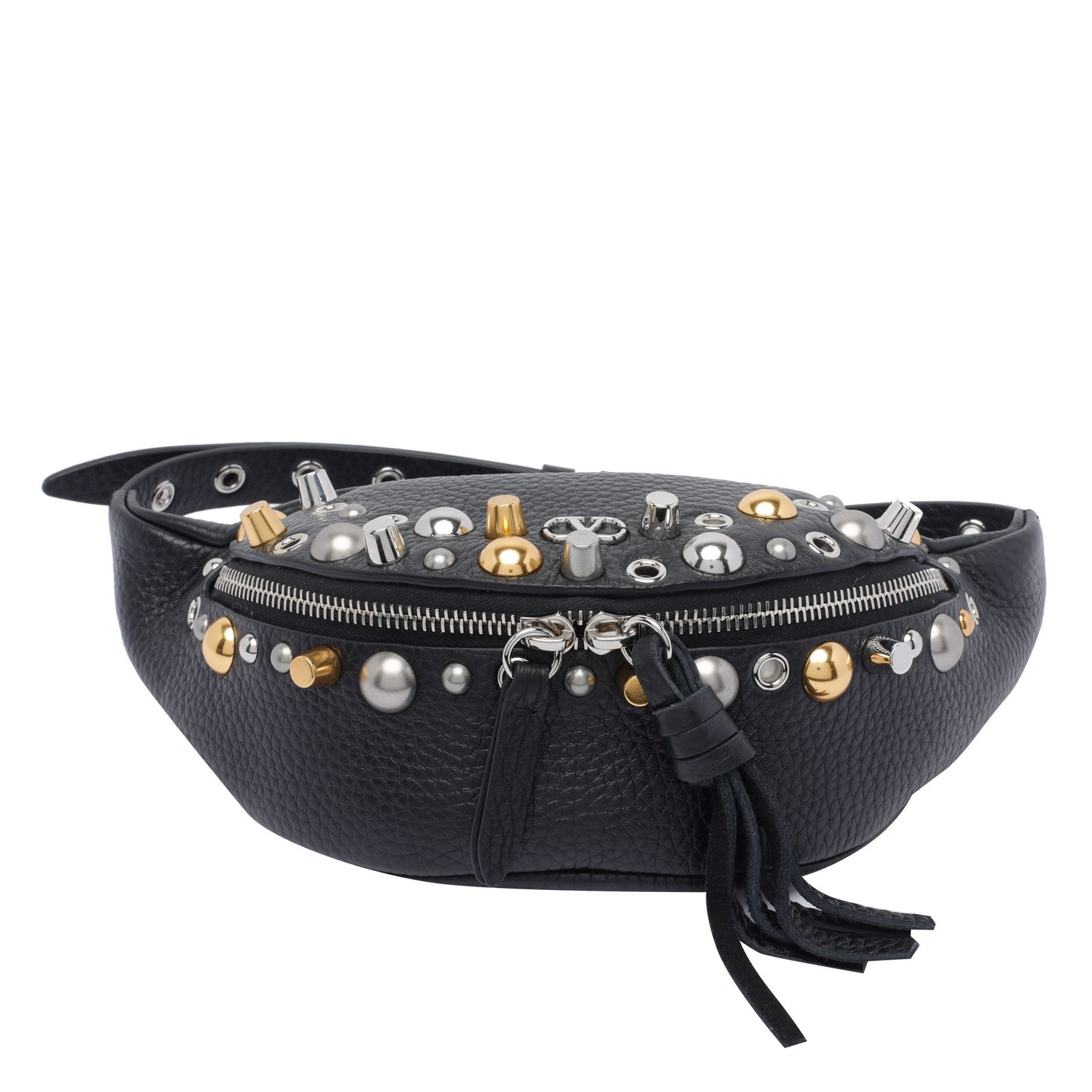 Crescent-Shaped Crossbody Bag with Metallic Studs