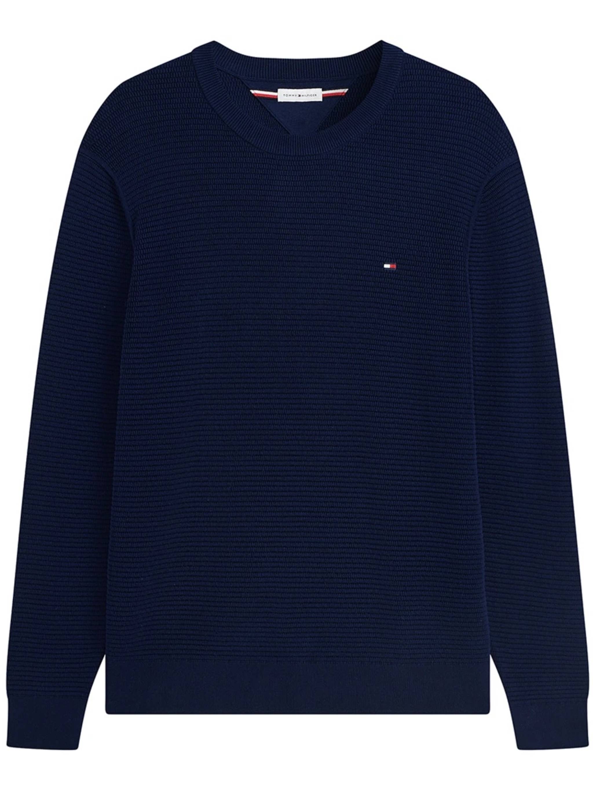 Textured Knit Crew Neck Sweater With Ribbed Details
