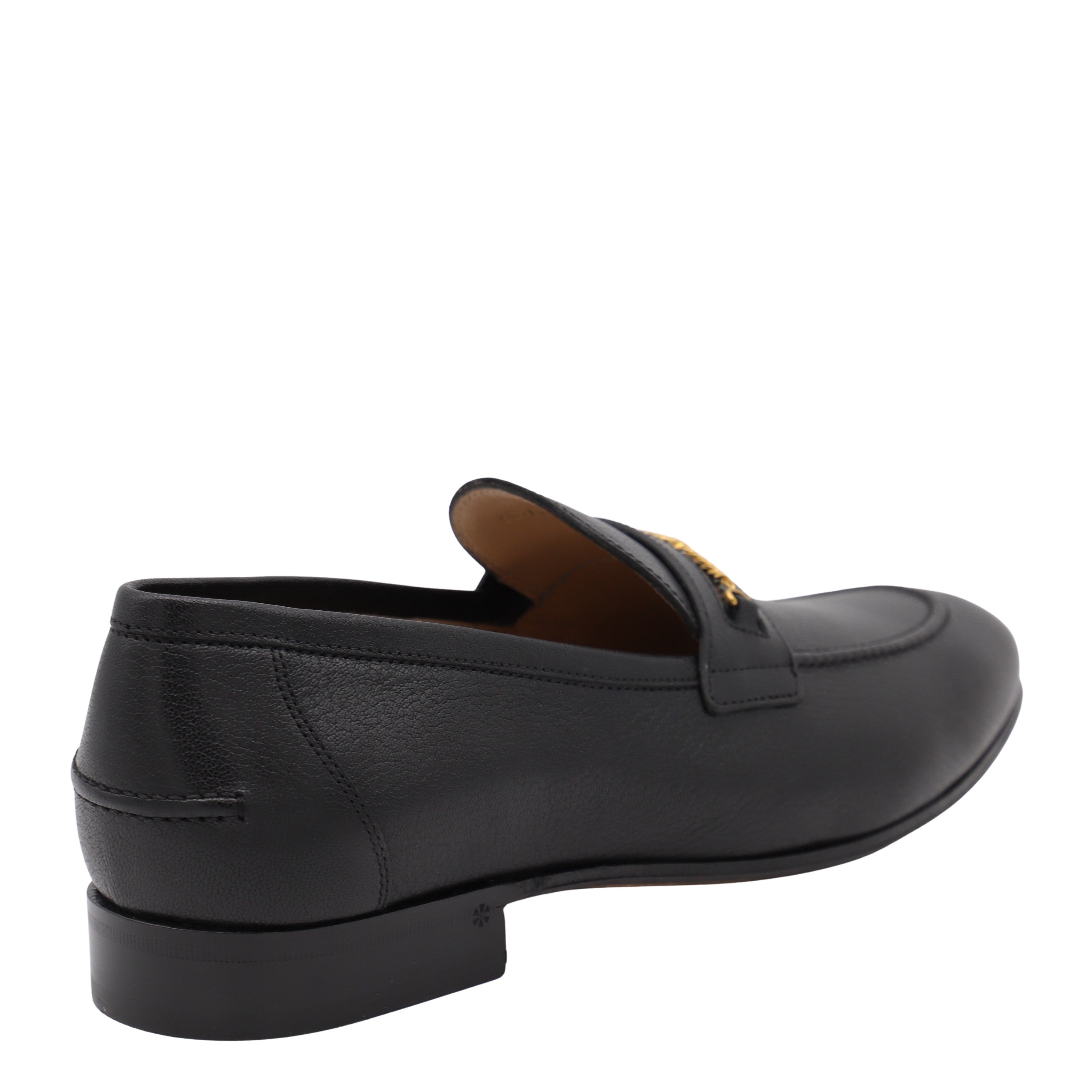 Classic Black Loafers with Gold Chain Detail