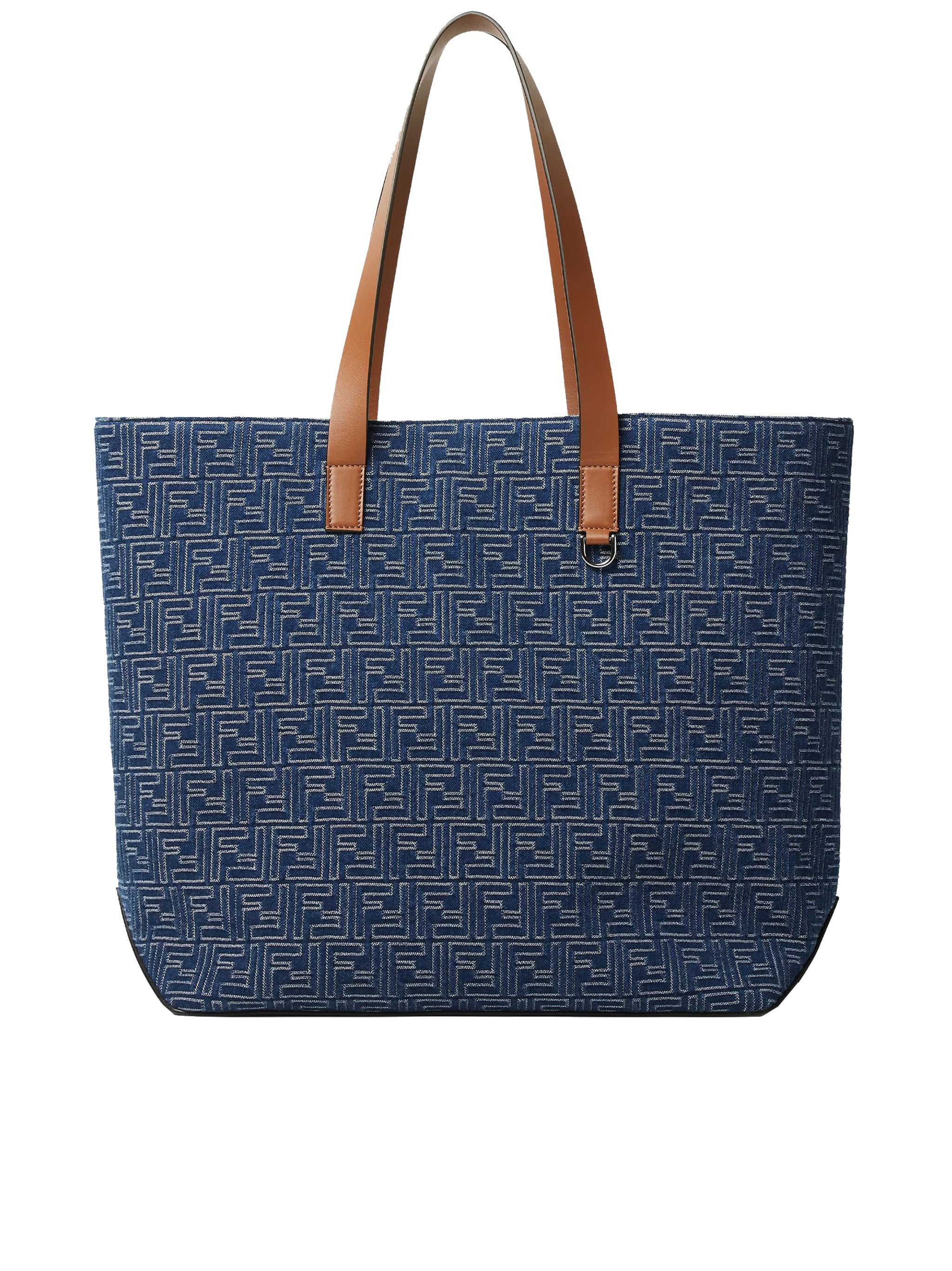 Blue Geometric Pattern Leather Accent Tote