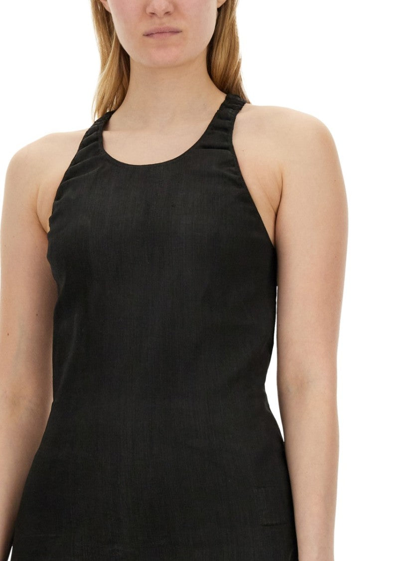 Slim-Fit Denim Top With Halter Neckline