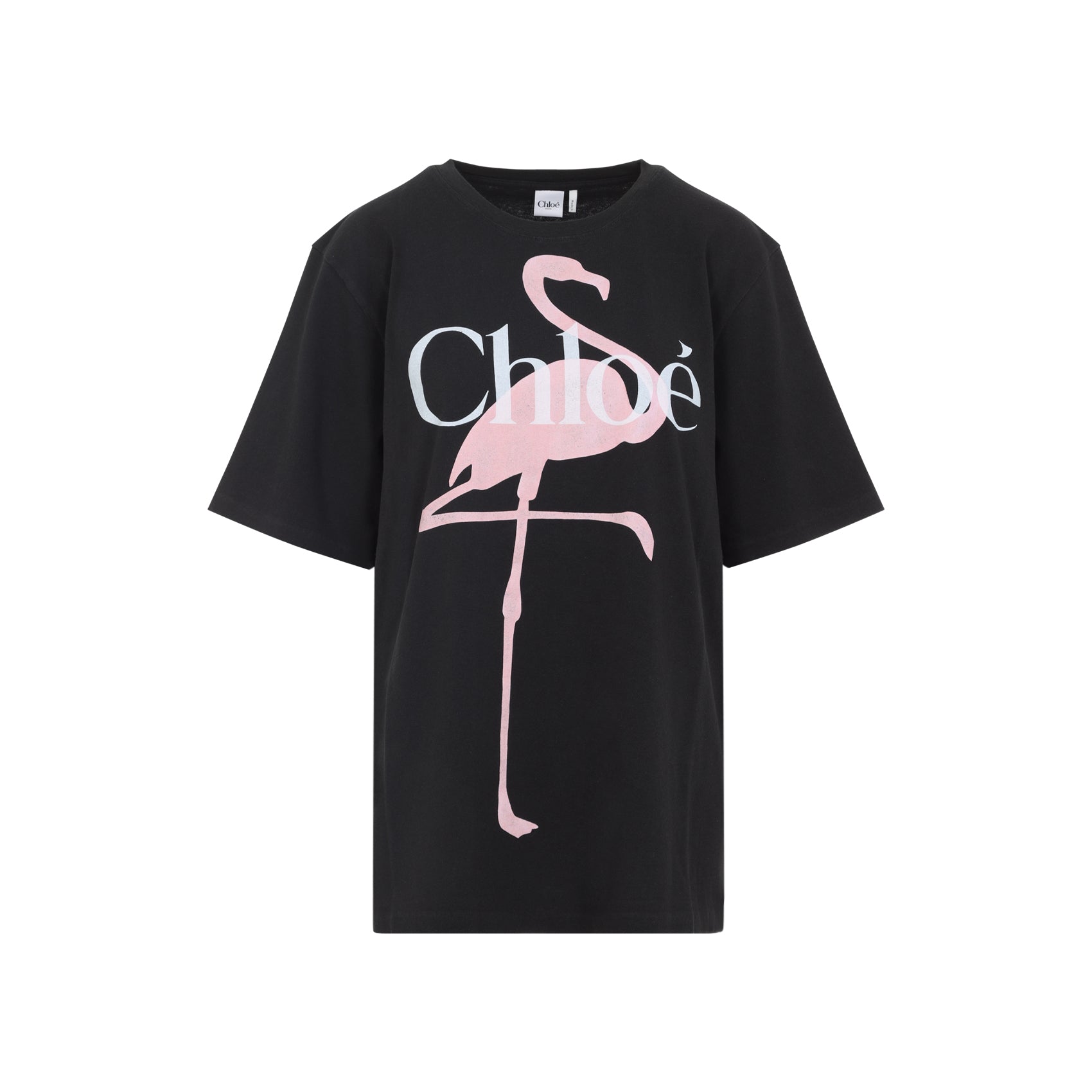 Czarny T-Shirt Z Nadrukiem Flaminga