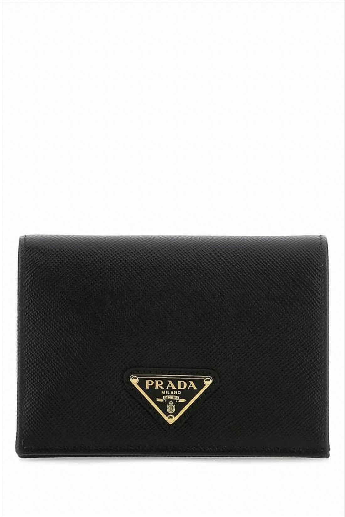 Textured Leather Wallet with Triangular Logo Plaque