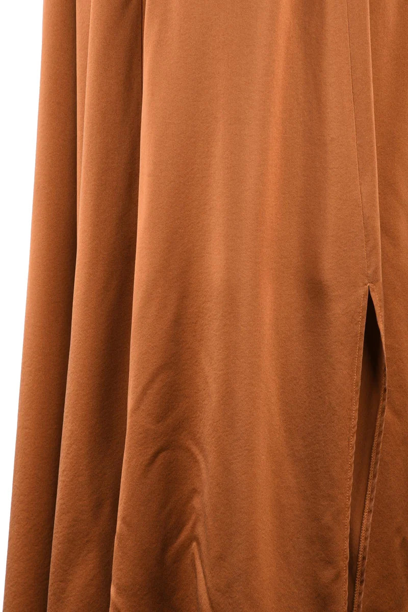 Long Satin Skirt - Brown