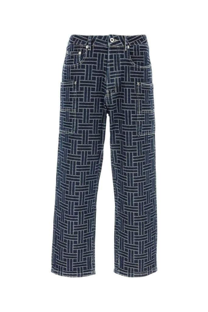 Geometric Pattern Blue Denim Jeans With Classic Five-Pocket Design