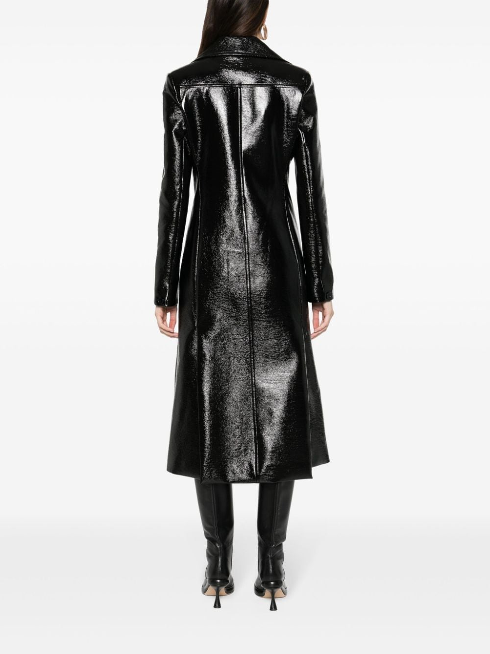 Mid-Length Faux Leather Patent Coat