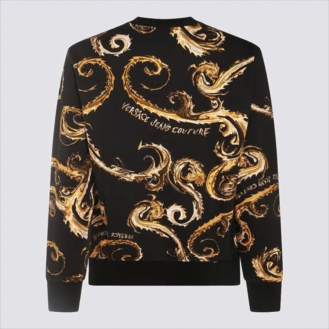Long-Sleeve Black T-Shirt with Baroque Gold Scroll Pattern