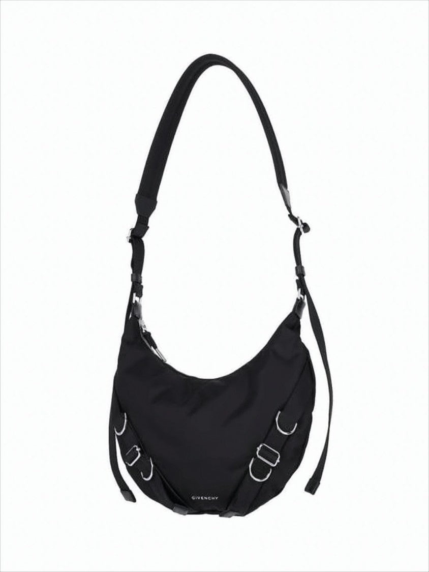 Crescent-Shaped Black Shoulder Bag with Adjustable Straps