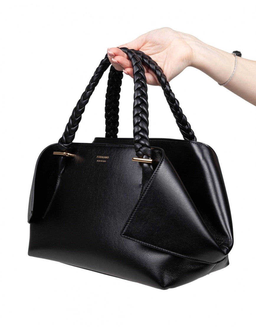 Braided Handles Calfskin Handbag