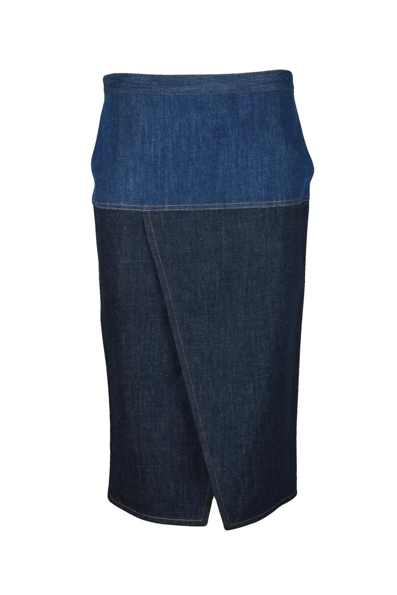 Denim Midi Skirt - Blue