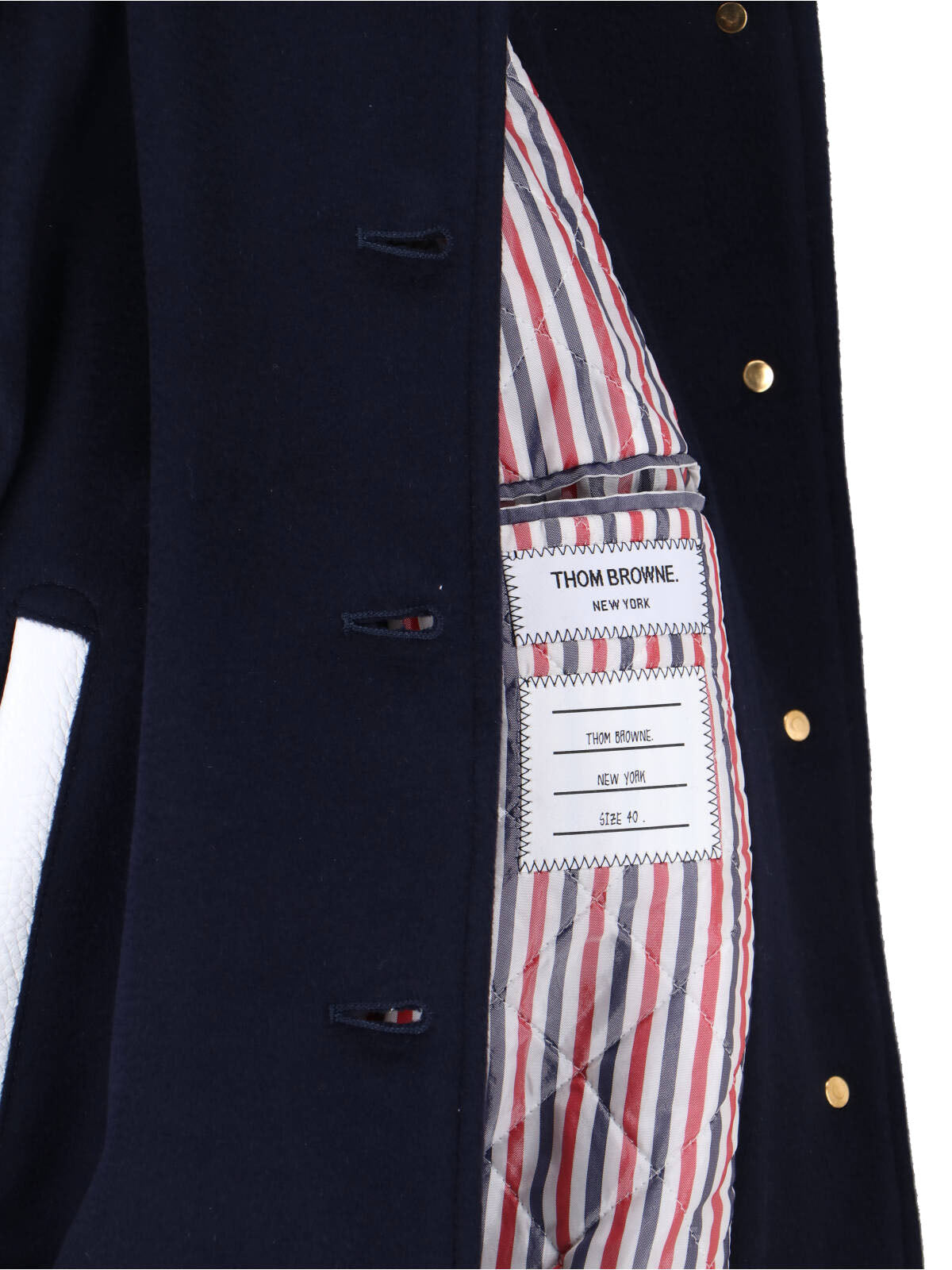 Navy Wool Varsity Leather Sleeve Jacket