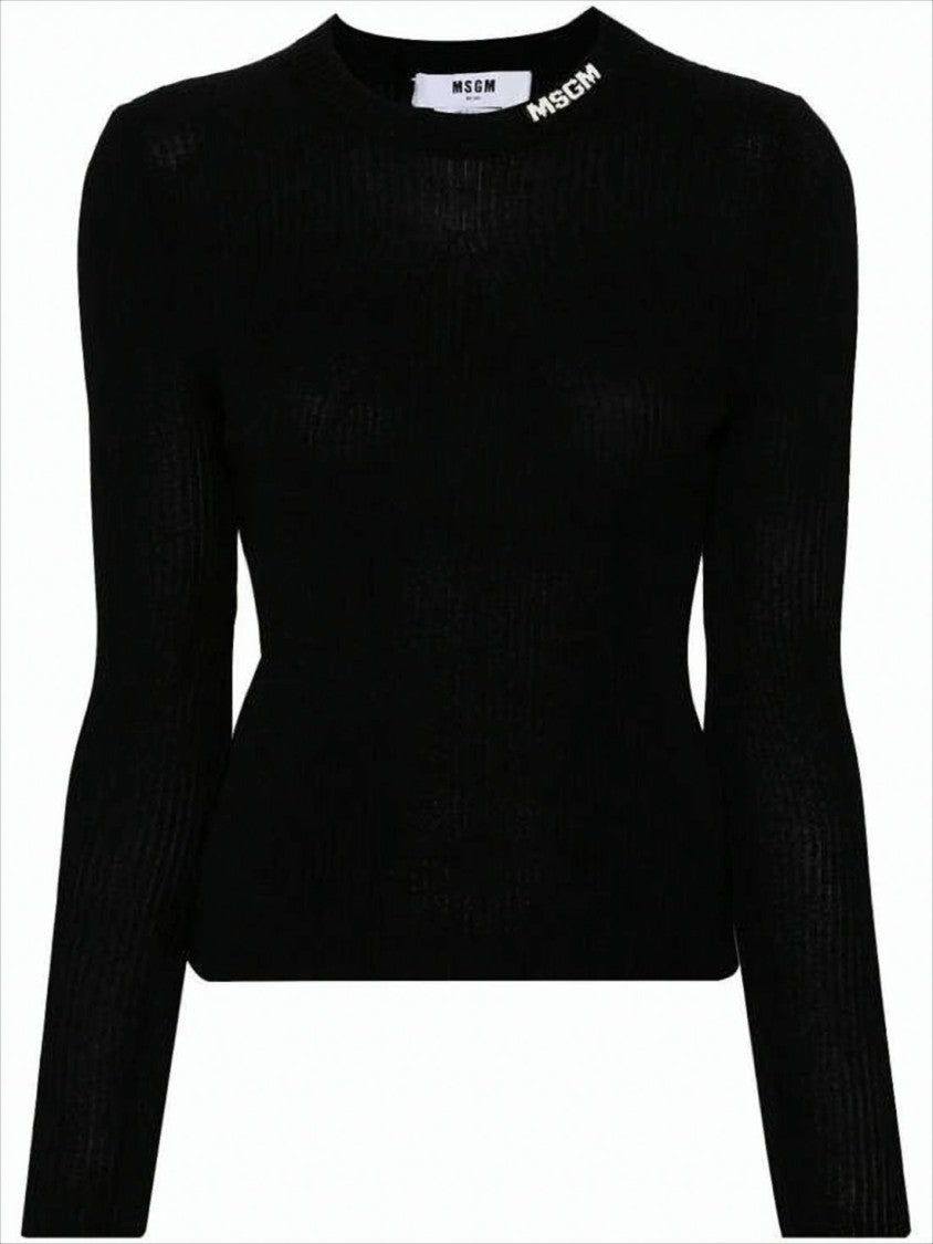 Ribbed High Neck Sweater With Logo Detail